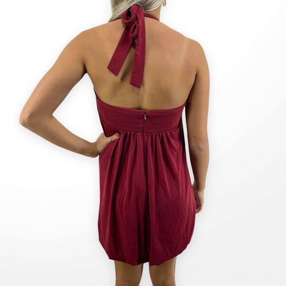 00s BCBGMAXAZRIA Vintage Red Halter Top Sweetheart Neckline Mini Dress - Picture 3 of 6